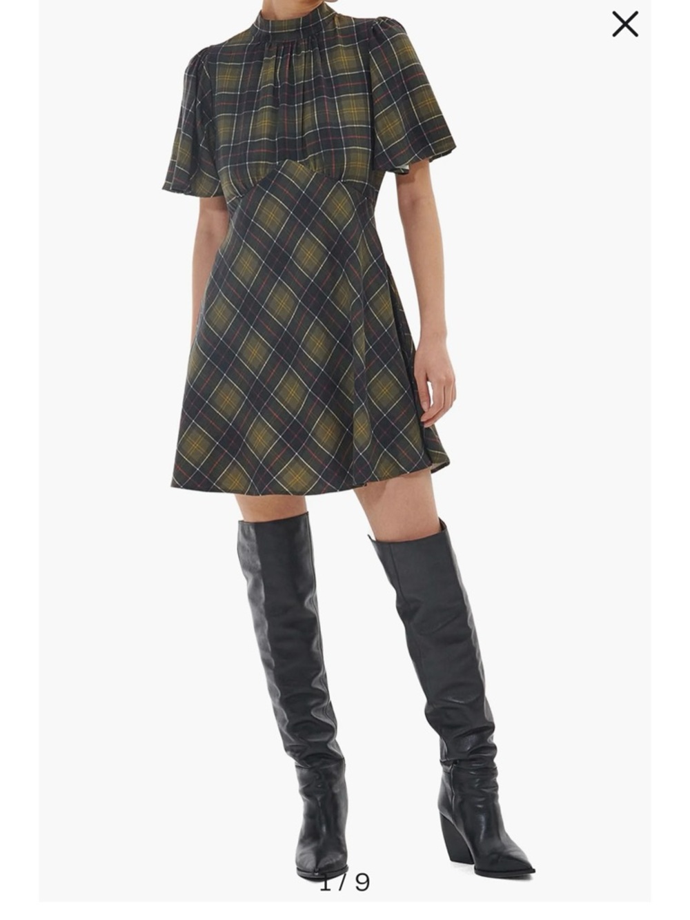 Barbour Green and Navy Plaid Short Sleeve Dress
